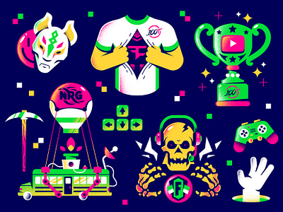 GumGum character editorial editorial illustration enisaurus esports fornite freelance gaming hand hire illustration mask music skull smile stars textures trophy vector videogames