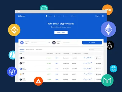 Bancor Network Homepage blockchain blue crypto ethereum product design tokens ui ux web design website white