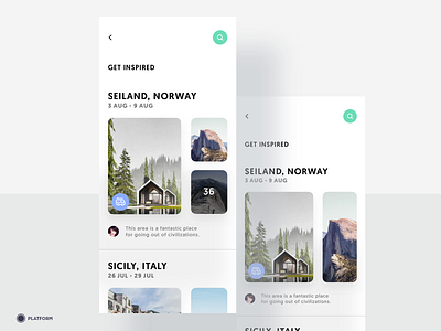 Travel App - Get Inspired app caravan hiking holiday images ios iphone memories minimalist mobile nature norway photos price sport travel trip ui ux vacation