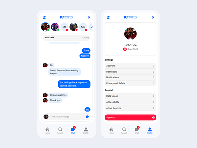 Messaging App chat direct messaging layout login messaging mobile mobile app mobile menu mobile tabs mobile ui new message offline online profile settings ui ux