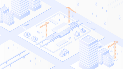 The Connected Site animation blue building building site car crane design digital design explainer illustration flat house illustration isometric isometric design isometric illustration isometry site station street train