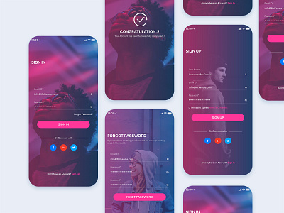 Registration Form clean forgot password gradient log in login login form minimal mobile app register register form sign in sign in form sign in page sign up sign up form ui design