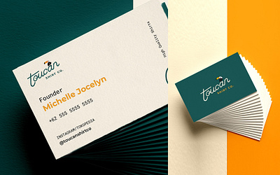 Business Cards For Toucan | Toucan Shirt Co. branding business card business card mockup businesscard card card design clothing brand clothing label floral white green layout off white saffron tropical yellow