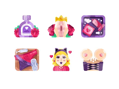 Just for Fun Icons boobs cat condom crown flower girl heart illustration love perfume roses sex strawberry vagina