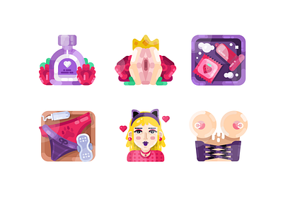 Just for Fun Icons boobs cat condom crown flower girl heart illustration love perfume roses sex strawberry vagina