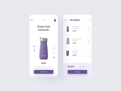 Cart App UI Design adobe xd bottle cart clean colors creative design experience minimal photoshop product purple ui ui design uiux uiuxdesign ux white