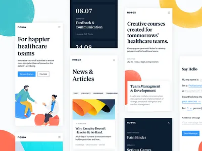 Nobox — Mobile cards colours design grid healthcare mobile mobile design roboto significa tiempos ui ux web design