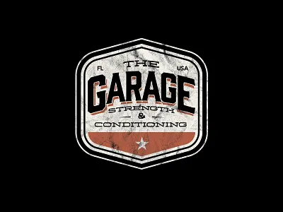 The Garage aged automotive brand branding crest fitness fitness logo label logo logotype old school oldschool seal vector vintage badge vintage badges vintage logo worn