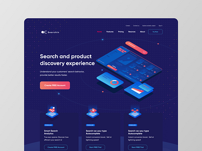 Searchin website - Search service clean dark design illustration isometric light minimal typography ui ux vector