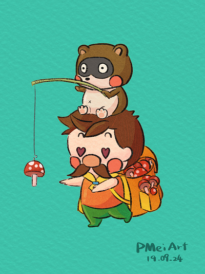 Raccoon is the boss colorful cute fanart game illustration kawaii mushroom raccoon zelda