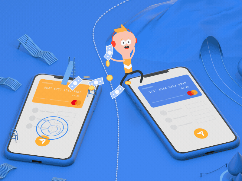 Findo - Money transfer guy 2d animation 3d after effects animated gif character character animation illustration isometric ui untime