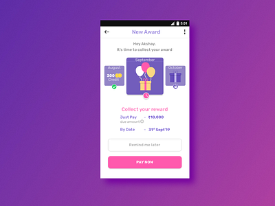 reminder screen with gamification element app design gamification loan payment reminder ux