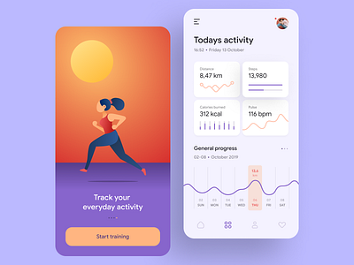 Activity tracker App activity activity tracker android app blue clean clear figma fitness illustration ios orange product design purple sketch sport ui ux vector violet