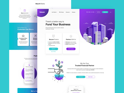 Bloom - Landing Page Design business clean creative design finance homepage illustration inovative inspiration landing page loans purple secure trust ux ui web design website