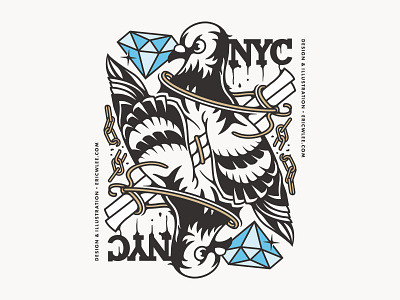 NYC Pigeon Queen of Diamonds badgedesign bird branding composition diamond graphic design illustration illustrator logo nyc pigeon playing card typography vector