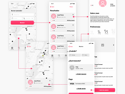 GoDog Wireframes - Dog walker App app dog dog app dogcare dogwalk dogwalker interface ui uiux ux wireframe wireframes