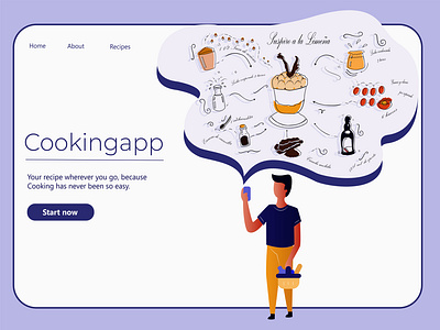 Landing Page Cookingapp colors cooking design food illustration inspiration recipes ux webdesign