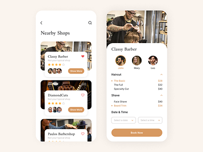 Barber Shop App android app app design barber elegant haircut hairdresser hairstyle interface ios mobile modern shop stylist ui uiux ux