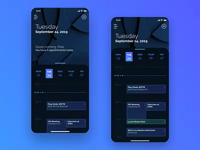 Dark Mode Calendar - 038 app design calendar concept dailyui dark image dark mode dark ui minimal ui sketch ui uxdesign
