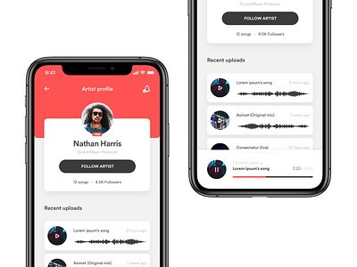 Stylish artist music profile app clean design layout minimal mockup music music app musician ui