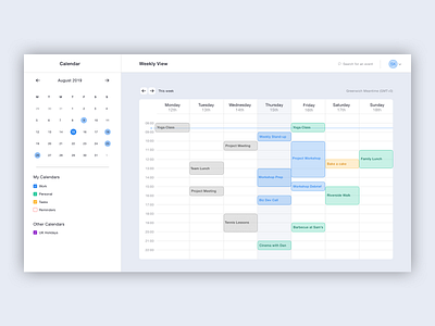 Calendar Application app design desktop ui