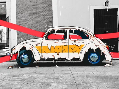 Drippy Beetle! beetle car doodle dripping illustration ipad pro melting procreate red yellow