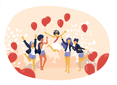 Bachelor party app bachelor party balloon card draw friends friendship fun girl illustration illustrator jump lady morning party sketch vector wedding