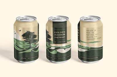 Golden Harbor beer can art direction beer beer can beer can design beer label beer packaging golf illustration label package design packaging packaging design resort tree
