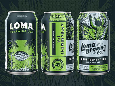 Appeasement IPA animal beer bobcat can colorful craft beer custom type halftone illustration ipa packaging palm tree tropical