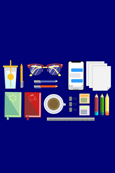 Organised Workspace 📚 assemblyapp bold colour creative design illustration illustrations organisation pens stationary workspace
