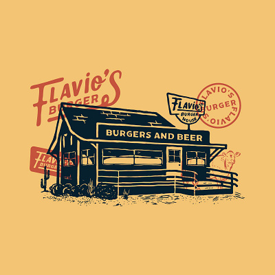 Flavio's Burger adobe badge beer branding burger classic country design illustration logo menu packaging restaurant texas western