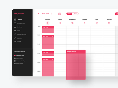 Carpe - Online platform to manage hair saloon 2019 calendar dashboard design platform product design ui user interface ux web web app webdesign