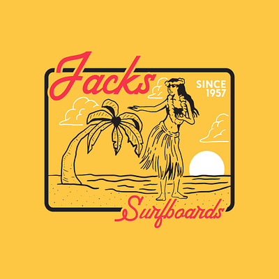 Jacks Surfboards T-shirt graphic branding design hand drawn identity illustration lettering logo type typography vector
