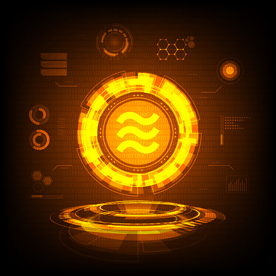 Libra coin hologram app artificial intelligence background blockchain business circle cryptocurrency design digital exchange futuristic hud gold hologram illustration libra money technology ui user interface vector