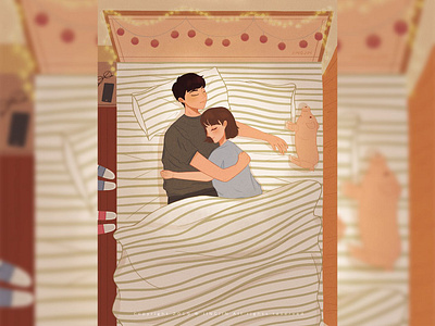 Good Night 情侣 手绘 拥抱 插图 插画 晚安 设计