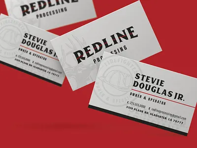Redline Processing Business Cards businesscard deer firefighter hunting logo louisiana meat processing redline
