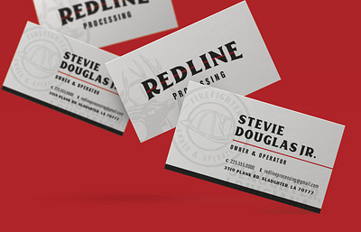 Redline Processing Business Cards businesscard deer firefighter hunting logo louisiana meat processing redline