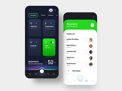 Smart Home app app application brightness clean ui dark ui members mobile app smarthome ui user interface design ux