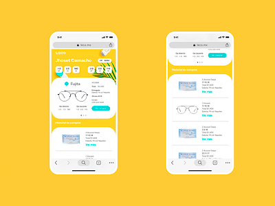 LECO profile - 2 android app design ecommerce eyes glasses ios profile ui ux uxui yellow