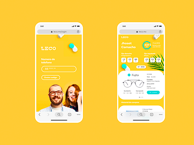 LECO profile - 1 android app buy design ecommerce eyes glasses ios login mobile prescription ui ux uxui yellow