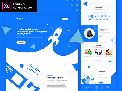 Digital Agency free XD web template blue creative creative agency design digita digital digital agency free xd freebie graphic design studio landing page rocket triangle webdesign website website design xd xd template