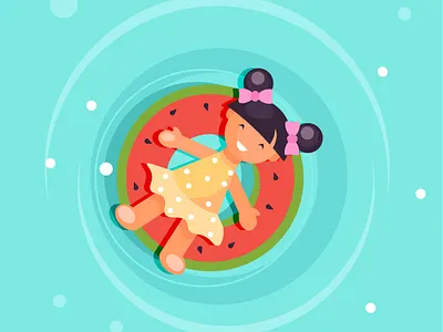 Summertimes art flat girls illustration kids summer vector