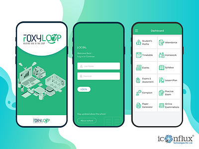 Foxyloop andriod animation application application ui branding design education graphics graphicsdesign illustration marketing mobile app php school school app uiux xamarin