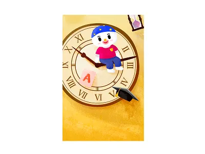 Sitting on the clock character design characterdesign color theory design doctor hat doctor hat hourglass illustration 插图 设计