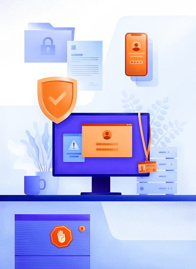 Secure Environment Illustration brush computer design desk documents environment grain illustration office phone plant secure security vector workspace workstation