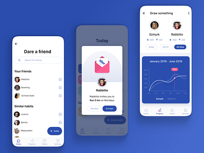 Habits app - Dare app challenge friend habit habits invitation mobile progress ui