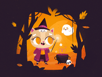 Halloween Mood autumn cat character creepy drawing flat ghost halloween illustration kitten magic nature potion pumpkin skull spooky texture vector witch wizard