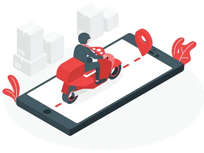 Delivery person concept vector illustration box cartoon courier deliver delivery fast flat food guy icon illustration isolated man motorcycle order pizza service shipping transport vehicle