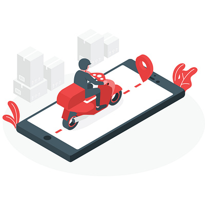 Delivery person concept vector illustration box cartoon courier deliver delivery fast flat food guy icon illustration isolated man motorcycle order pizza service shipping transport vehicle