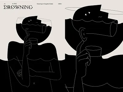 Drowning abstract composition drowning illustration laconic lines man minimal poster poster a day poster art poster challenge thinker